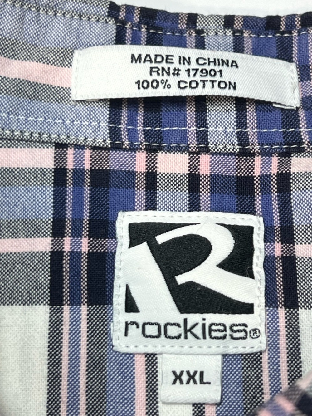 Rockies Vintage Plaid Button Down Shirt Blue White Pink Womens size XXL Cotton - Picture 6 of 9